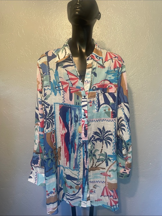 Free destinations Tops - Tropical Patchwork Button-Up Shirt - Multicolor cotton
